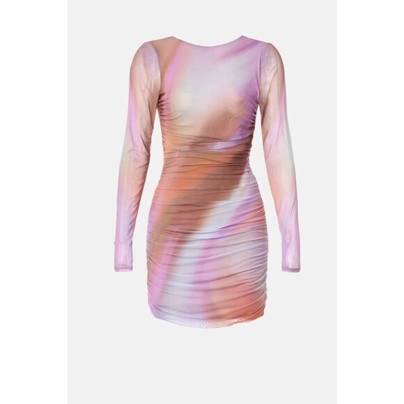 AFRM Maya Purple Mesh Motif Ruched Long Sleeve Mini Dress – Women’s Size XS - Picture 5 of 13